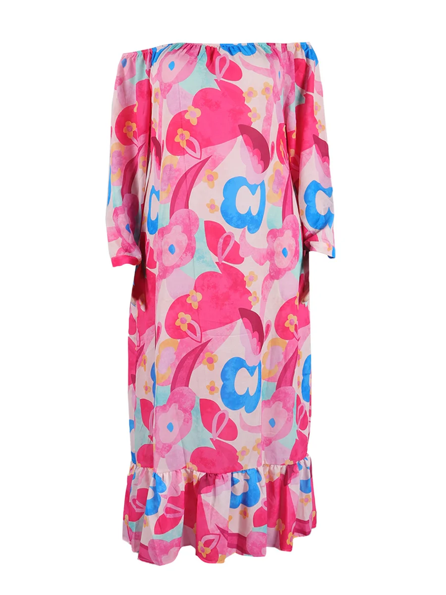 LW Plus Size dress Off The Shoulder Mixed Print Bandage Design Dress causal maxi dress Beach Long Dress Elegant Party Dresses