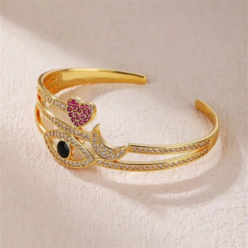 

2023 Luxury Classic Evil Eye Charm Bracelet For Women Gold Plated Ubic Zircon CZ Adjustable Bangles Copper Jewelry Gift