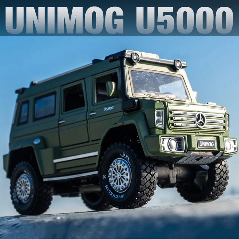 

1:28 Die Cast Alloy Car Model Toys UNIMOG U500 Truck Metal Model Simulation Off-Road Vehicle With Light Pull Back Toys For Boys