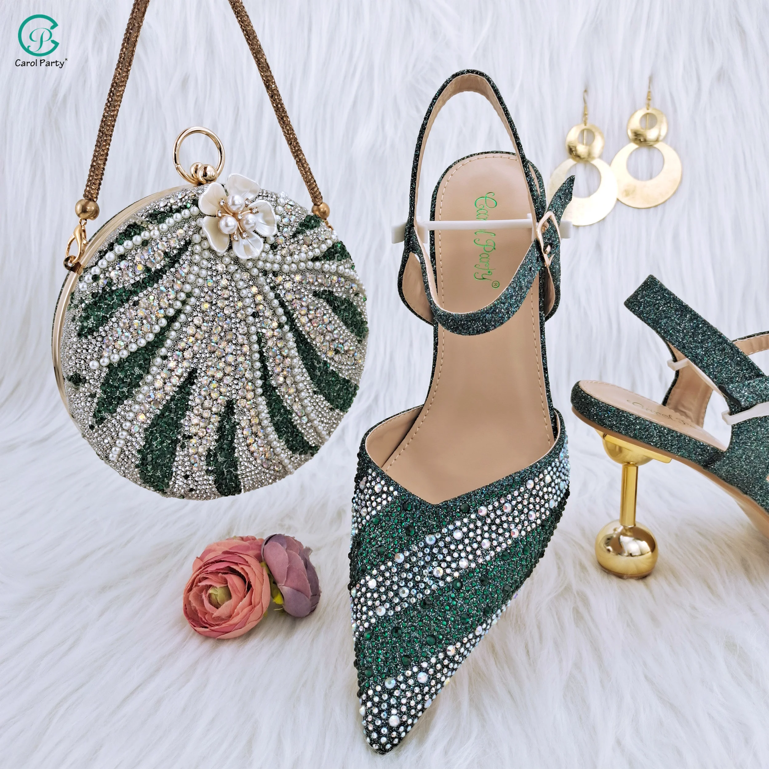 

Новая зеленая Бриллиантовая отделка Изысканная сумка Элегантная модная вечерняя Женская фотосумка