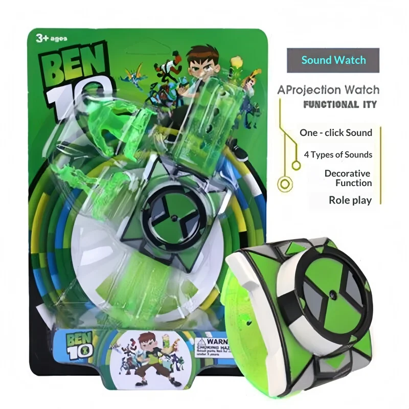 Фото Детские часы Ben10 Omnitrix с проекцией и звуком, светящиеся в темноте, популярная игрушка для мальчиков, коллекционный сувенир по мотивам анимации №1