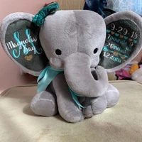 Customize Baby Girls Birth Stat Elephant, Keepsake Birth Announcement Elephant, Elephant Plush, Newborn Gift, Personalized Eleph