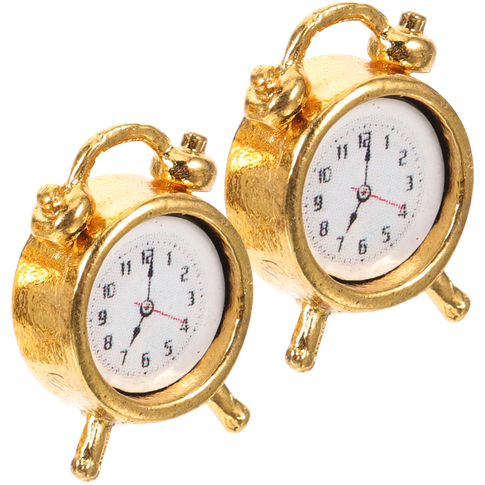 

2 Pcs Mini Toys Alarm Clock Miniature Clocks Decors Accessories Decoration Alloy Ornament Model Travel