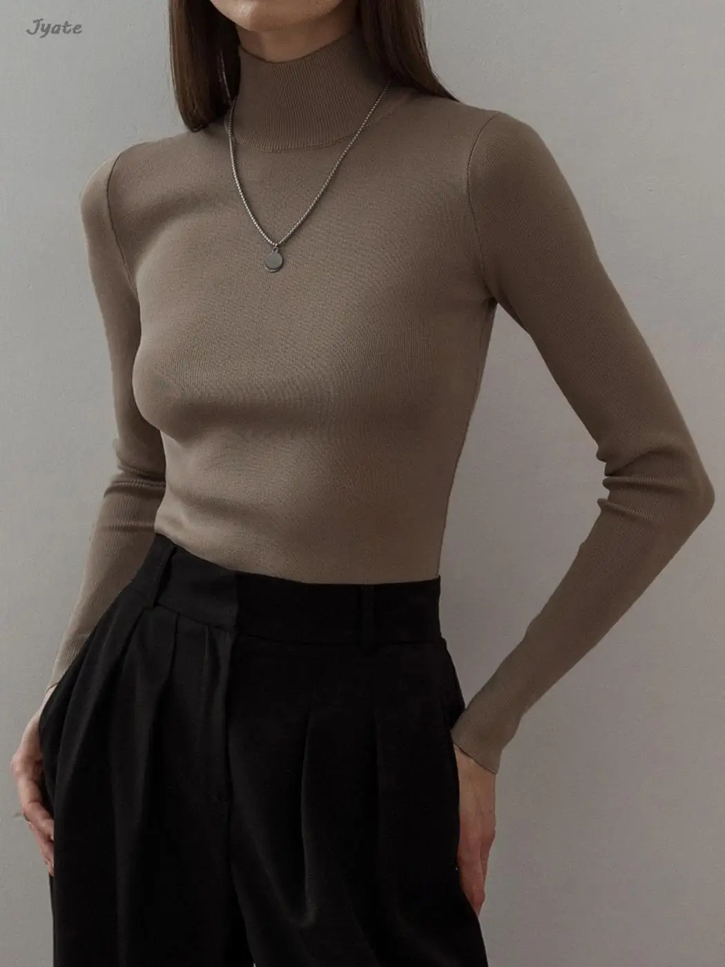 

Новинка 2023 года, плотный женский свитер с высоким воротником, Модный вязаный пуловер с длинным рукавом на осень, Женский облегающий базовый простой Зимний вязаный Топ