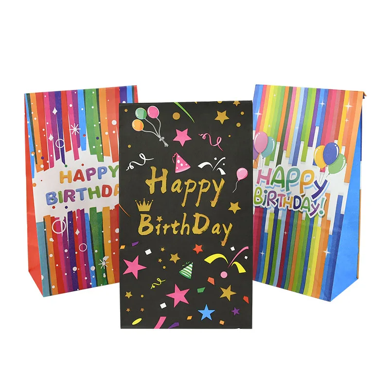 

10pcs Happy Birthday Gift Bags Stand Colorful Paper Bag Kids Birthday Anniversary Party Supplies Cookie Candy Chocolate Package
