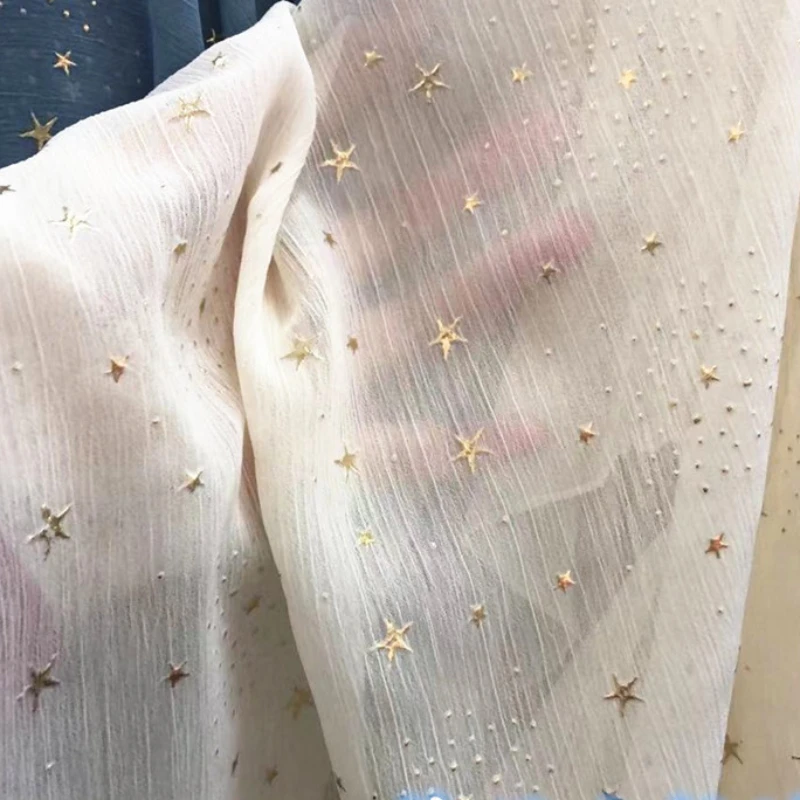 3/5/10m Lightweight Stars Pattern Bronzed Crepe Chiffon Fabric Cloth Material for Sewing Dress Blue White Pink Red By the Meter - купить по
