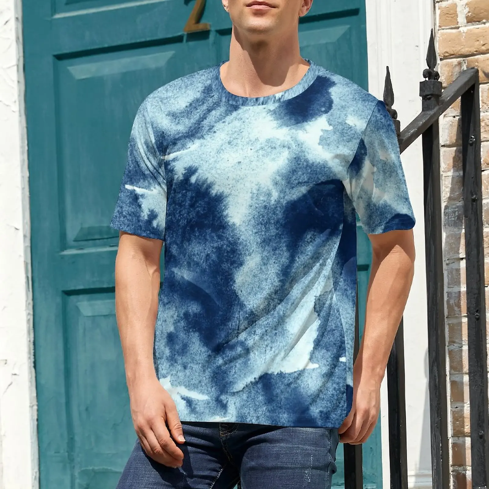 

Men's Summer Clothes Printed Round Neck T-Shirt 100% Cotton Breathable Soft and Light