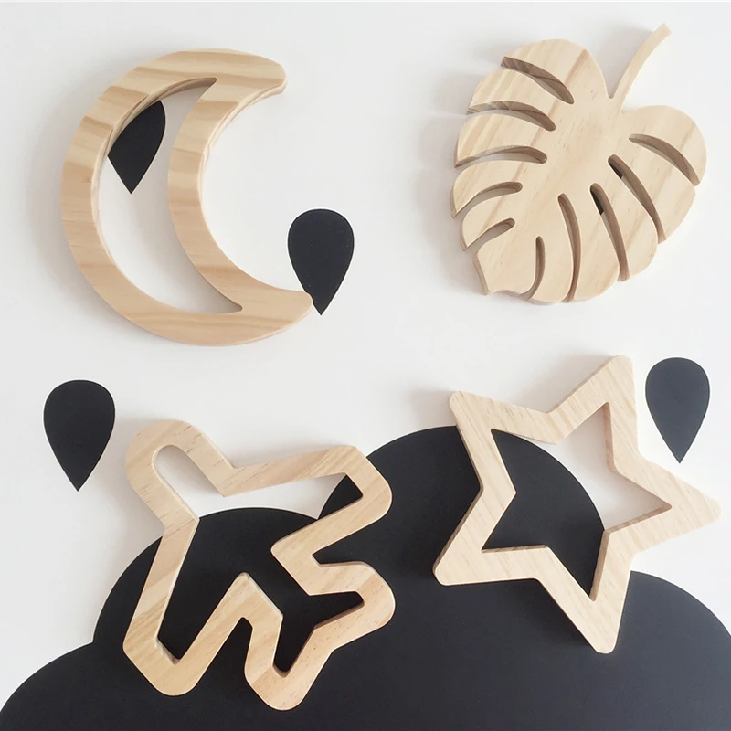 

3PCS Nordic Wood Moon Star Aircraft Butterfly Wall Stickers Clapboard Decoration Solid Pine Child Ornaments Bedroom Wall Sticker