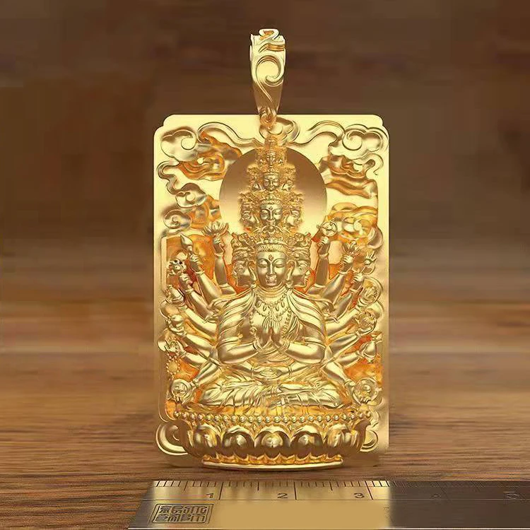 

The New National Tide Retro Natal Buddha Yellow Pendant Thousand-hand Guanyin Twelve Zodiac Big Day Tathagata Patronus Necklace