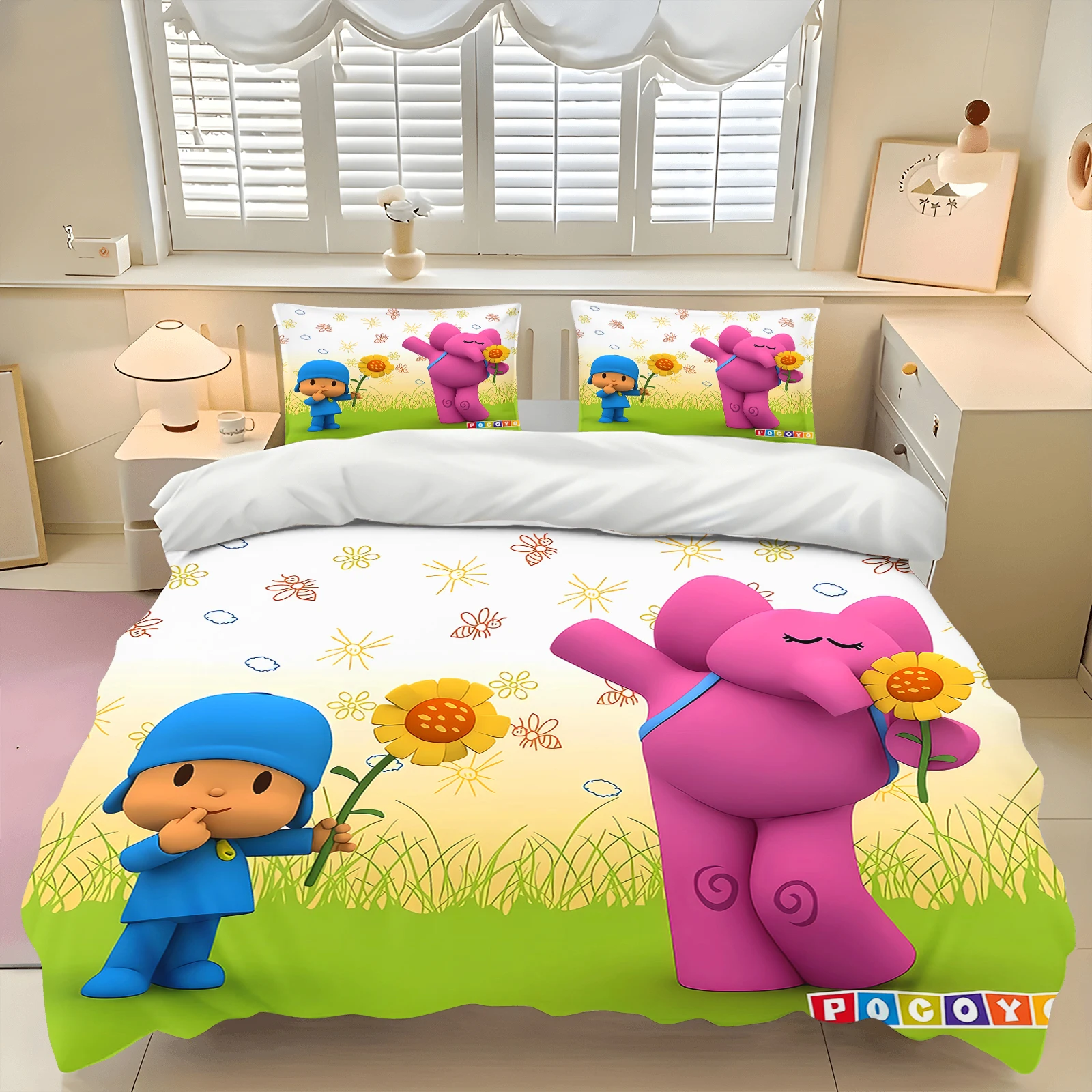 Фото Комплект постельного белья Pocoyo с 3D-принтом, мягкий дышащий пододеяльник на молнии для мальчиков и девочек, для детской комнаты №1
