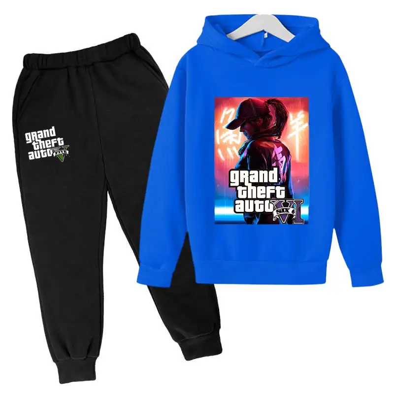 2023 Grand Theft Auto V GTA 5 Kids Hoodie + Long Pants Two Pieces Boys Sweatshirt Girls Coat Gaming Clothing Children's Clothes