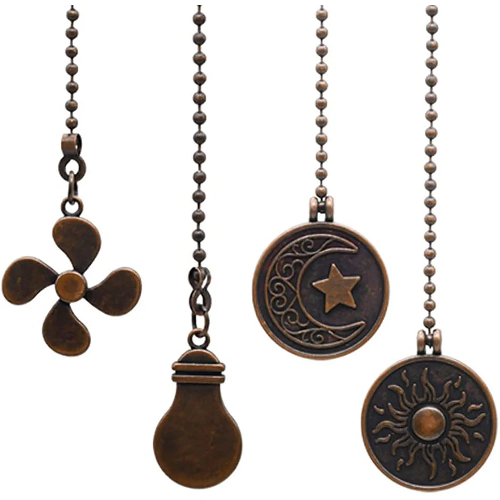 

4Pcs Ceiling Fan Pulls, Fan Pull Chain Set with Connector,Fan Chain Extender Ornaments Ceiling Fan Pull Chain,Red Copper