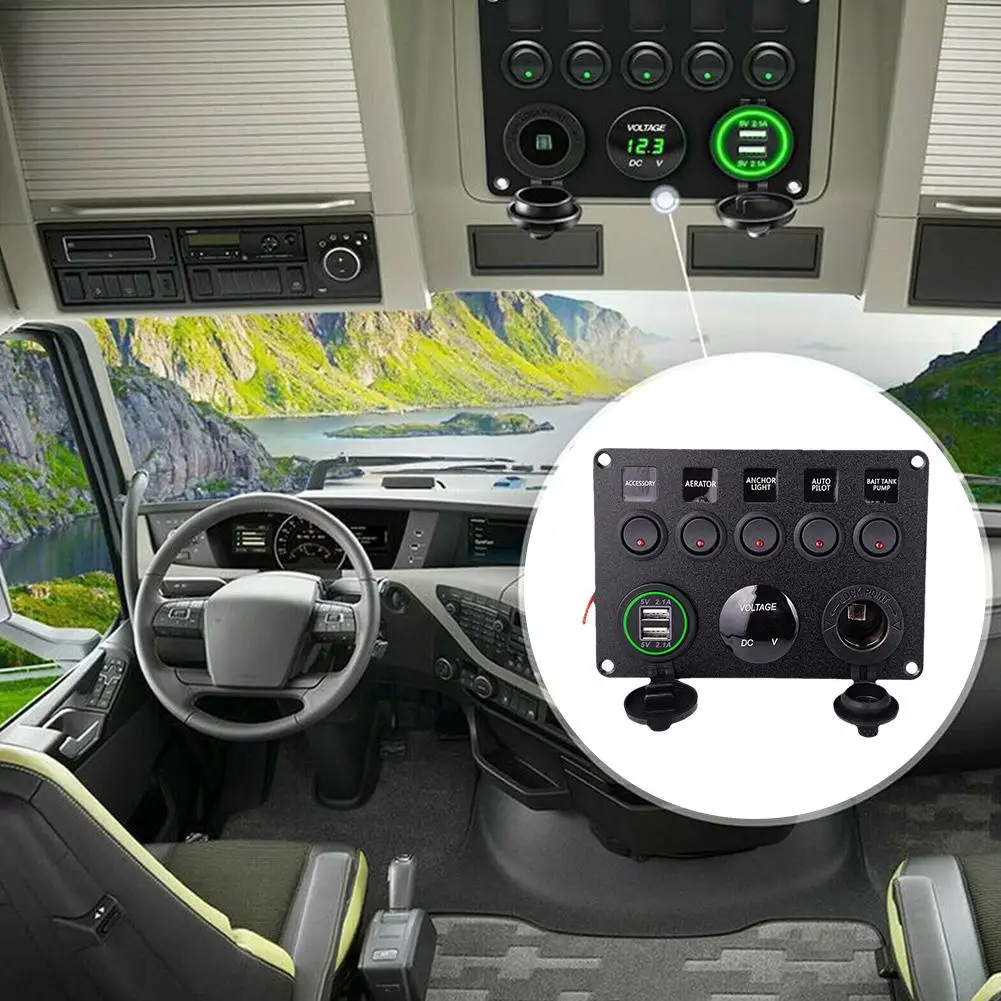 

5 кнопочный выключатель для лодки, панель автомобильного выключателя, водонепроницаемая комбинация, 12 В, USB порт, светодиодный Rocker, двойная м...