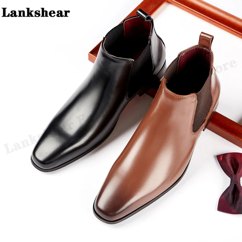 Luxury Designer Brand Genuine Leather Chelsea Casual Boots Dress Office Shoes for Men Fashion Ankle Boot Footwear Dress Shoes