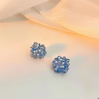 1 pair vintage gift french pearl silver needle elegant korean style ear stud female earrings camellia flower ear clip