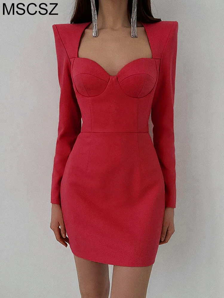 

Женское облегающее платье с длинным рукавом, элегантное короткое офисное платье с вырезом сердечком, Осень-зима 2023