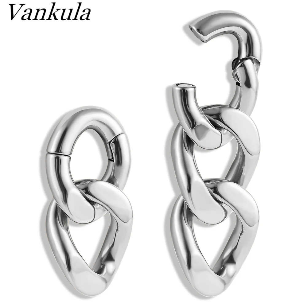 Vankula 2PCS 6mm New Chain Ear Weights Hangers Plugs Expander Stainless Steel Piercing Earrings Women Man Fashion Jewelry Gift