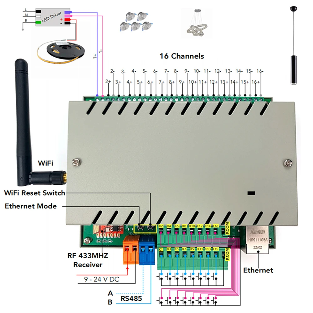 

Tuya KC868-D16 Dimmer Switch Module Controller WiFi/RJ45/RS485 Via Yandex Alice Google Home Alexa Speaker Voice Control MQTT