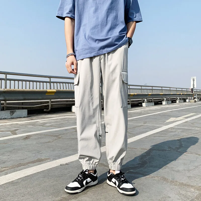 Summer thin men's overalls, sweatpants, ninth casual trousers, fashion outdoor loose-fitting sports pants