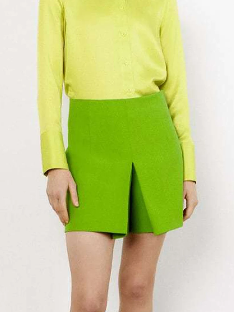 

KUMSVAG 2022 Summer Women Casual Shorts Shirts Solid High waist Side Zipper Female Elegant Stretet OL Shorts Skirt Clothing