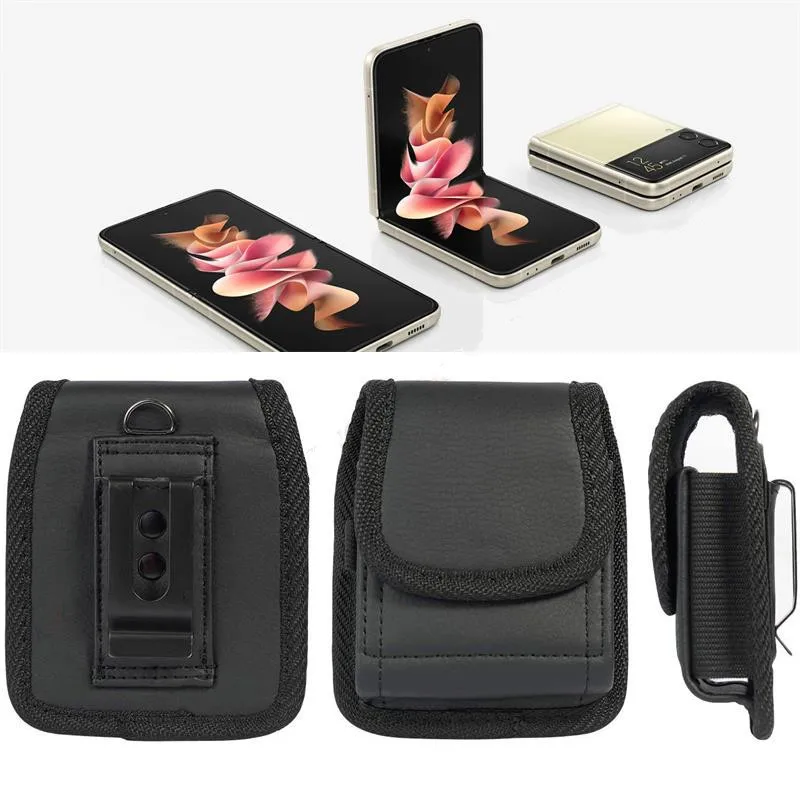 

Leather Phone Pouch For Samsung Z Flip 3 5G Belt Clip Holster Oxford Cloth Phone Case For Galaxy Z Flip3 5G SM-F711B Waist Bag