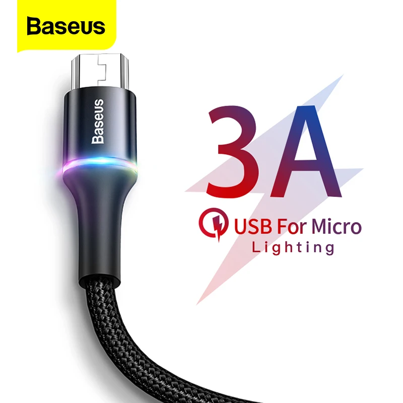 Baseus-Cable Microusb de carga rápida 3A para móvil, Cable de iluminación LED...