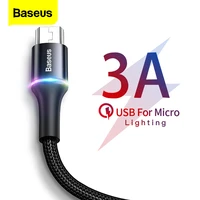 baseus led lighting micro usb cable 3a fast charging charger microusb cable for samsung xiaomi android mobile phone wire cord