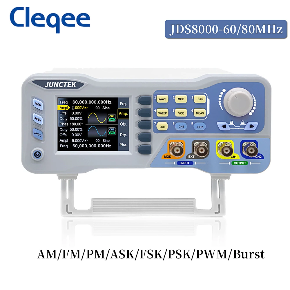 

JDS8080 80MHz 60MHz Function Arbitrary Waveform Generator Dual Channel Signal Source 275MSa/s 14bits Frequency Meter