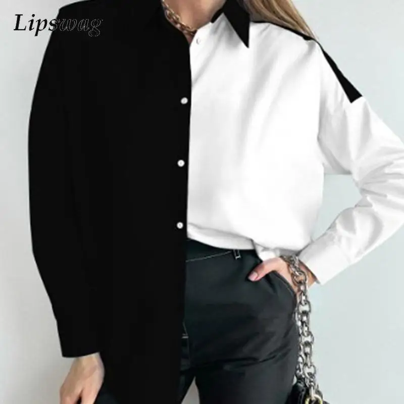 

Блузка женская с отложным воротником и длинным рукавом, модный Повседневный пуловер в стиле пэчворк, элегантная офисная рубашка на пуговиц...