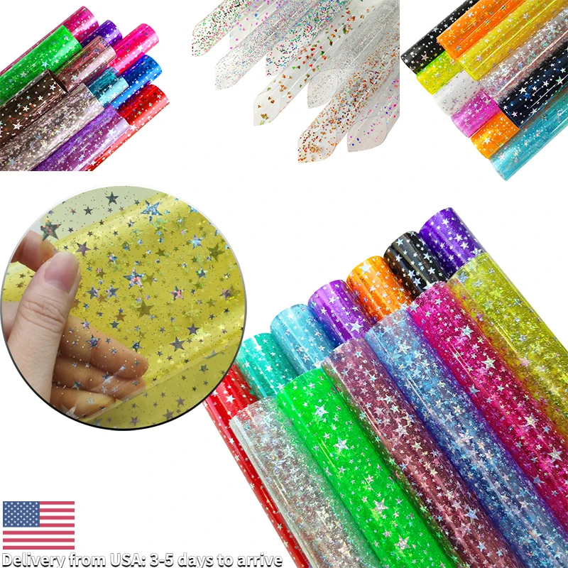 Transparent PVC Leather Sheets star jelly vinyl sheets For hair bows crafts bags