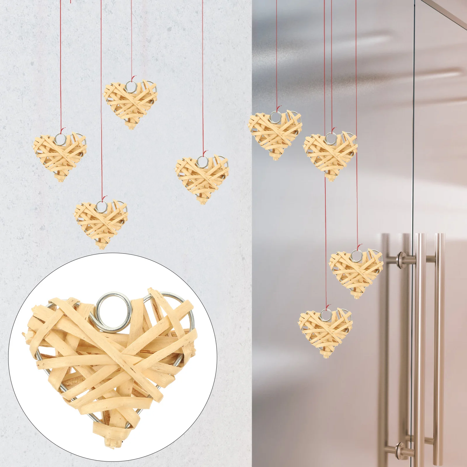 

8 PCS Willow Woven Pendants Natural Wicker Heart Rattan Hanging Ornaments Vintage Vase Shaped Decorations Bamboo