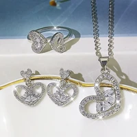 peach heart diamond love necklace set personality heart shaped niche design earrings three piece set of ladies jewelry set