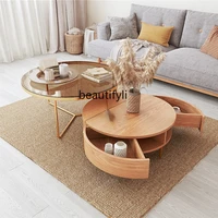zq nordic solid wood coffee tables modern light luxury room furniture home living room side table creative glass round table