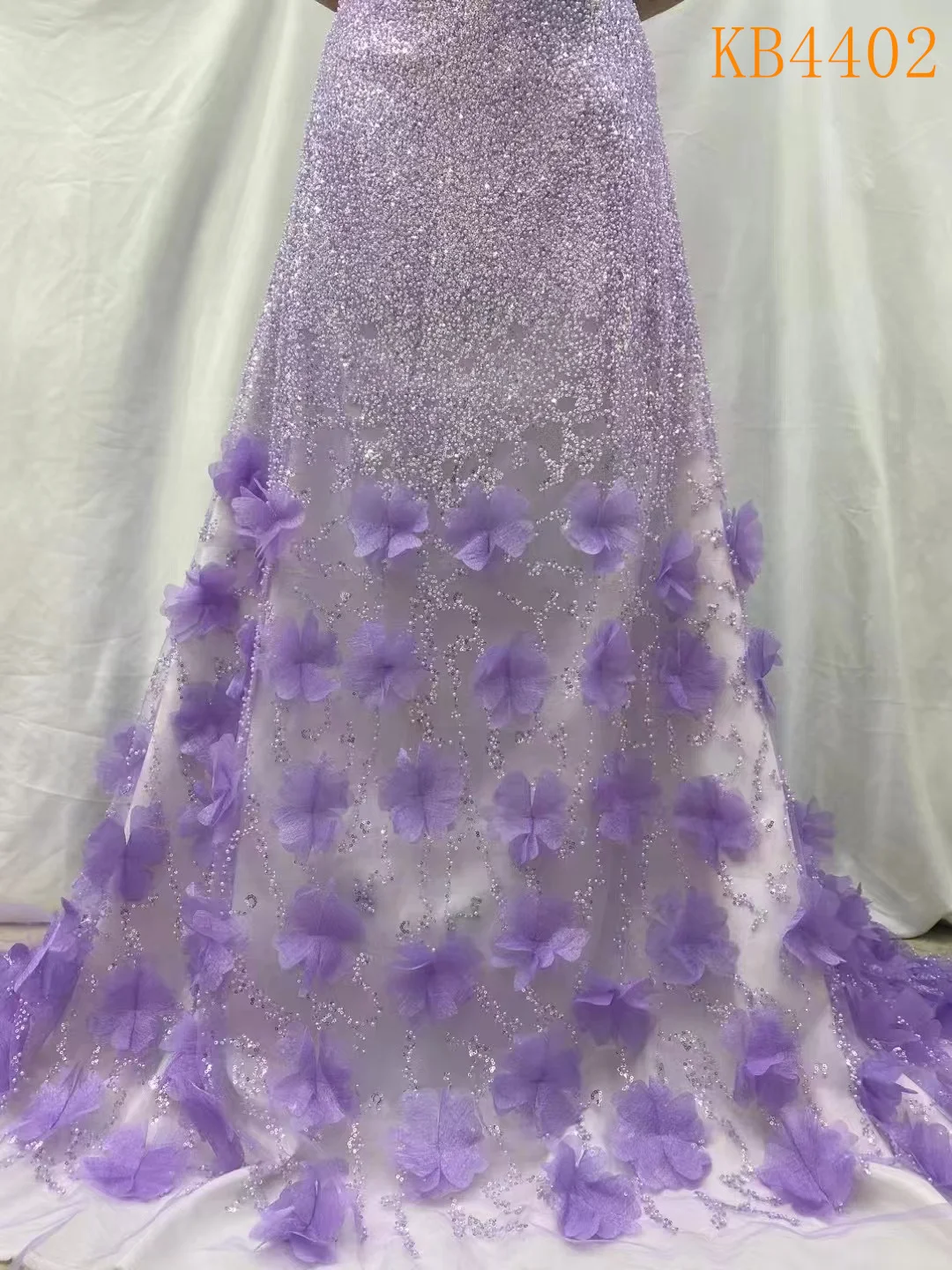 Белая 3D цветочная кружевная ткань с бисером французская сетка кружевное