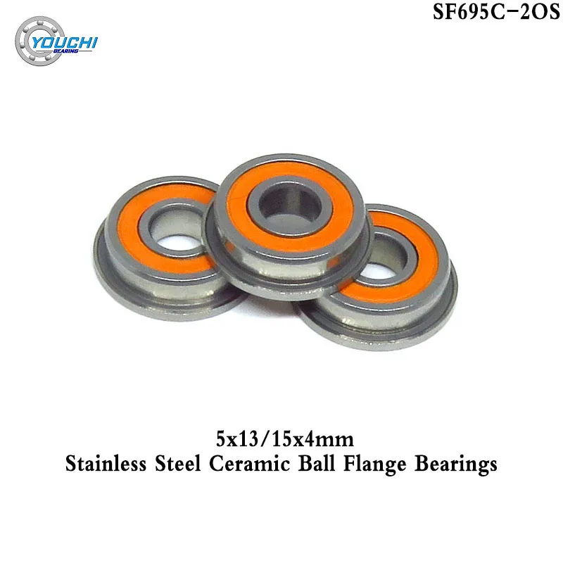 

2pcs 5x13x4 SF695 2RS Hybrid Ceramic Flange Bearings SF695C F695 RS 5*13*4 Stainless Steel Flanged Ball Bearings