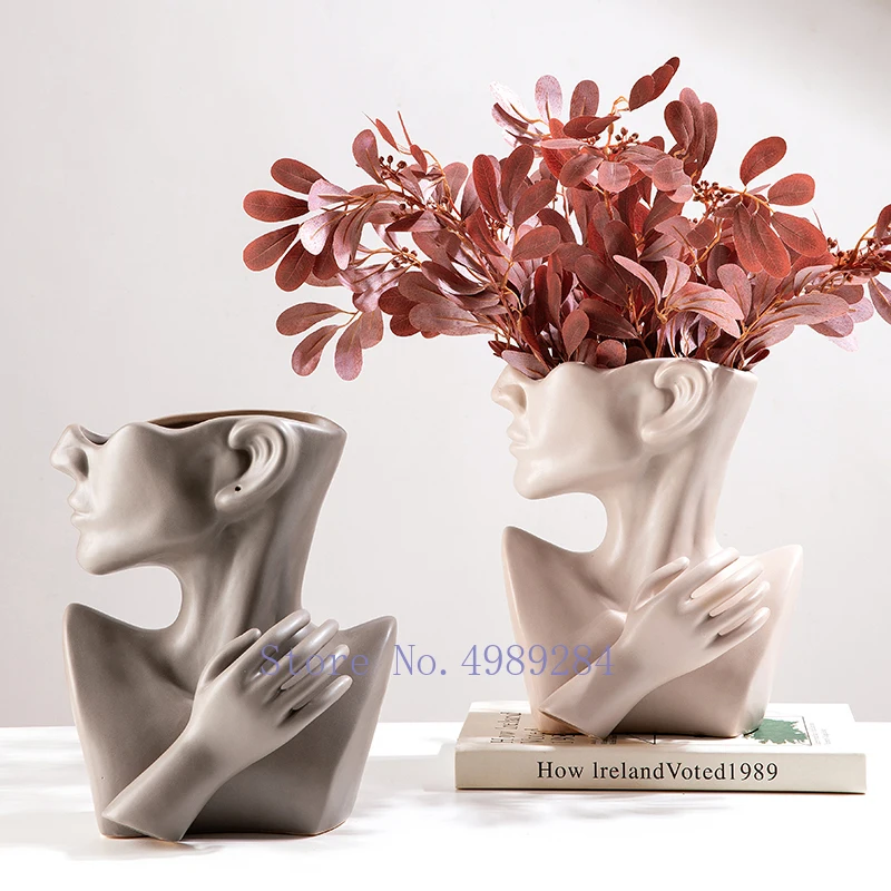 

Creativity Ceramics Vase Abstract Human Face Crafts Furnishings Modern Home Decoration Desktop Flower Arrangement Flowers Vases