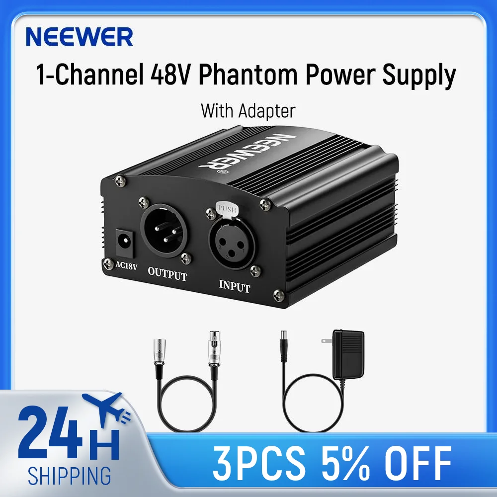 NEWER 1-канальный источник фантомного питания 48 В с адаптером бонус + XLR 3-контактный