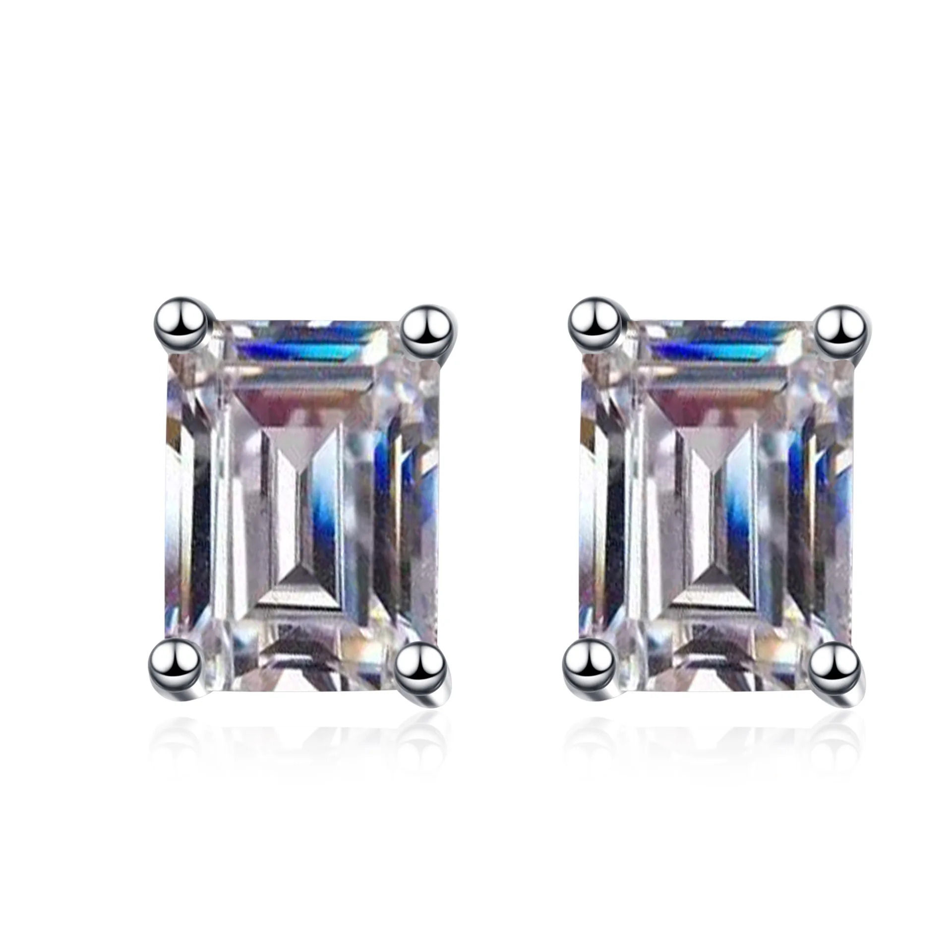 

Aisne 1ct 2ct 4ct Real Emerald Cut Moissanite Stud Earrings For Women Radiant Cut 925 Sterling Silver Sparkling Wedding Jewelry