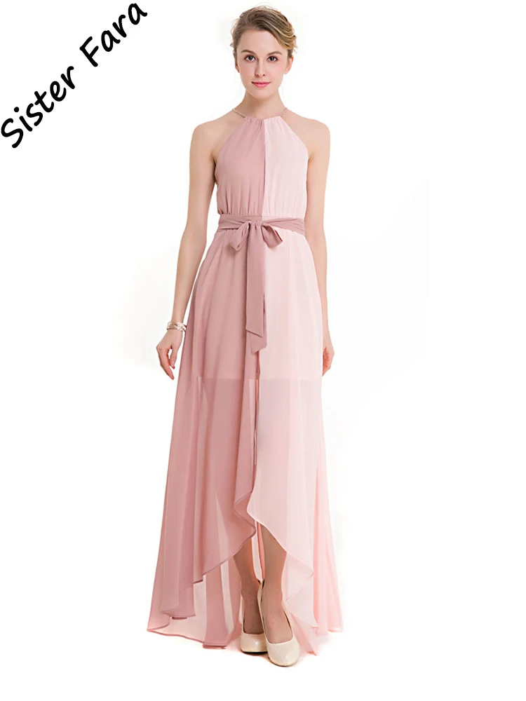 

Sister Fara Chiffon Neck-mounted Elegant Dresses for Women High Waist Splice Split Floor Dress Female Sleeveless Lace Up Dress