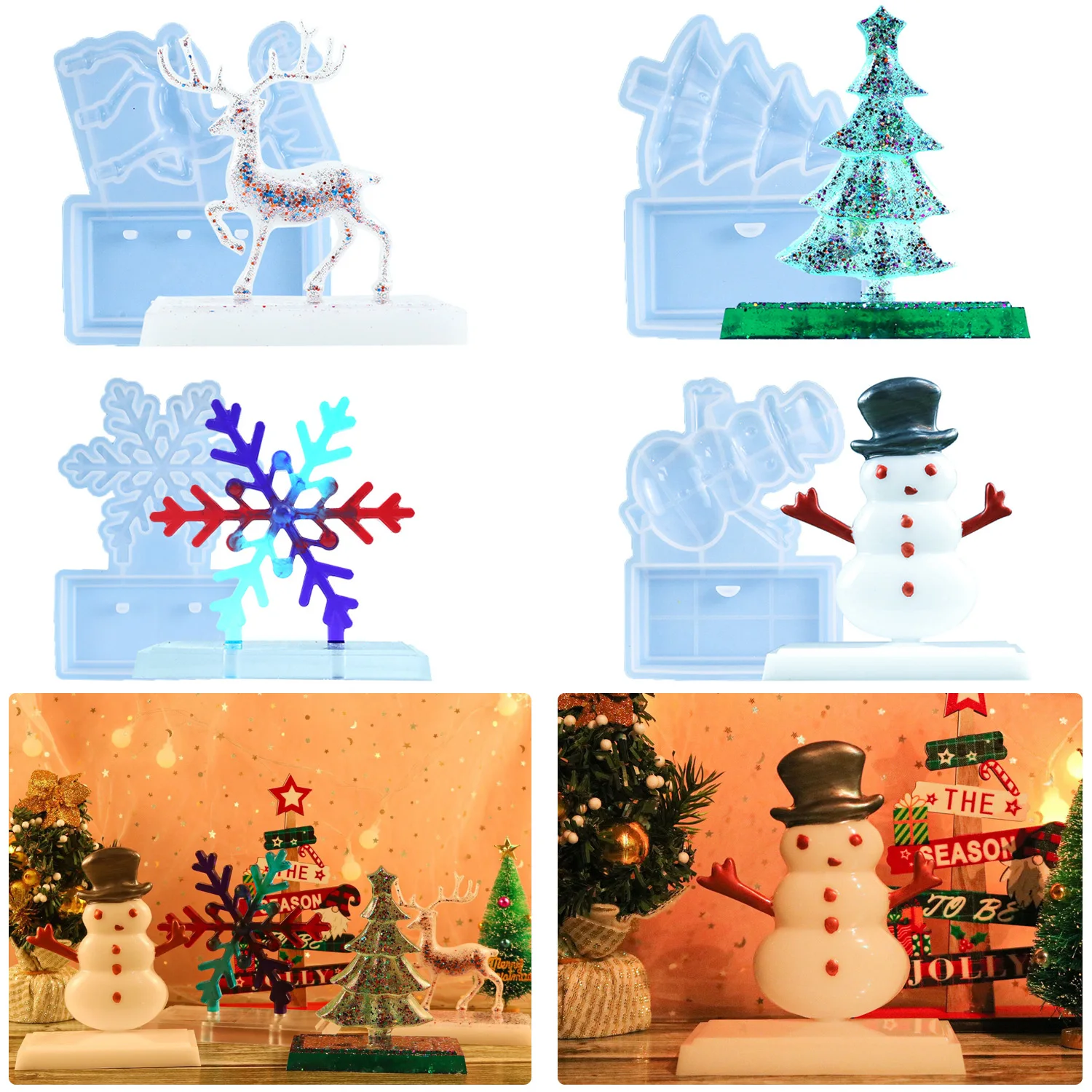 

Силиконовые формы «сделай сам» из эпоксидной смолы, формы 3D для рождественского декора, дома, стола, снеговика, лося, снежинки, эпоксидная смола