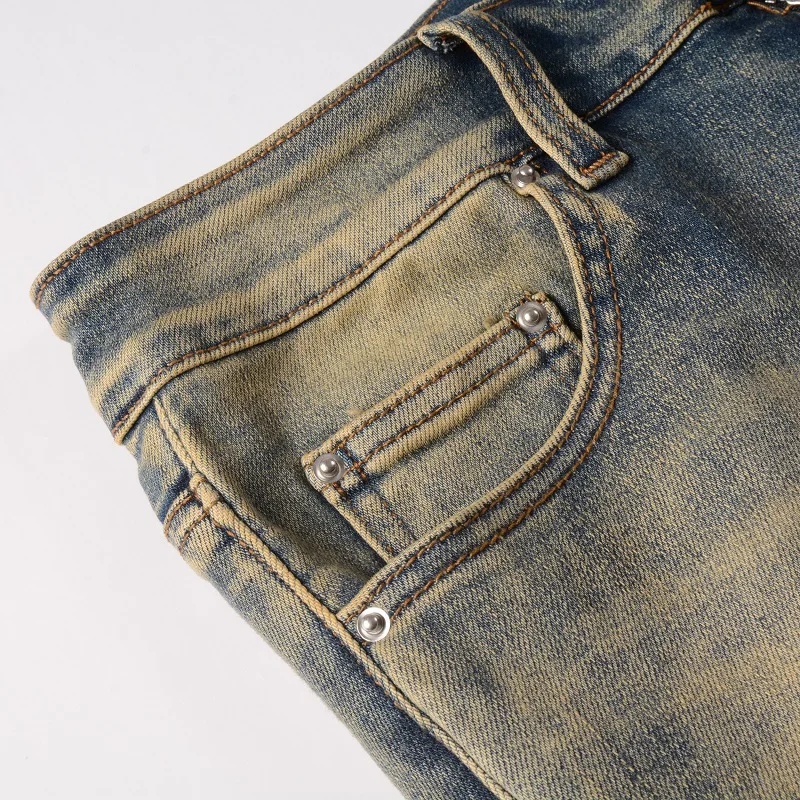 New Arrivals Steetwear Style Skinny Stretch Holes Bandana Patch Embroidered Snake Slim Fit High Street Distressed Ripped Jeans