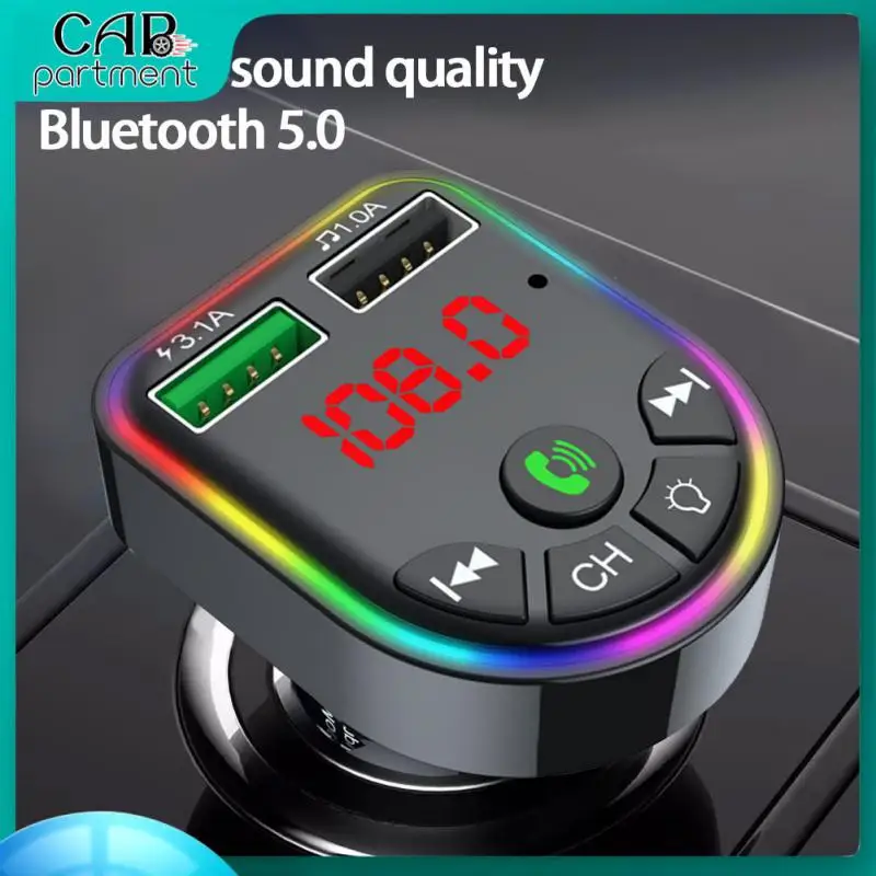 

Car Charger F5 Voltage Detection Bluetooth Receiver Hands-free Colorful Ambient Light Car Mp3 Player Car Accessories