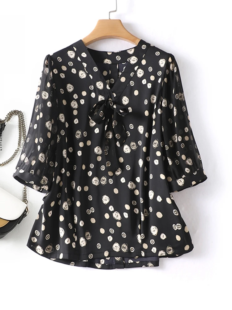 

Женская шелковая футболка с V-образным вырезом, лето 2023