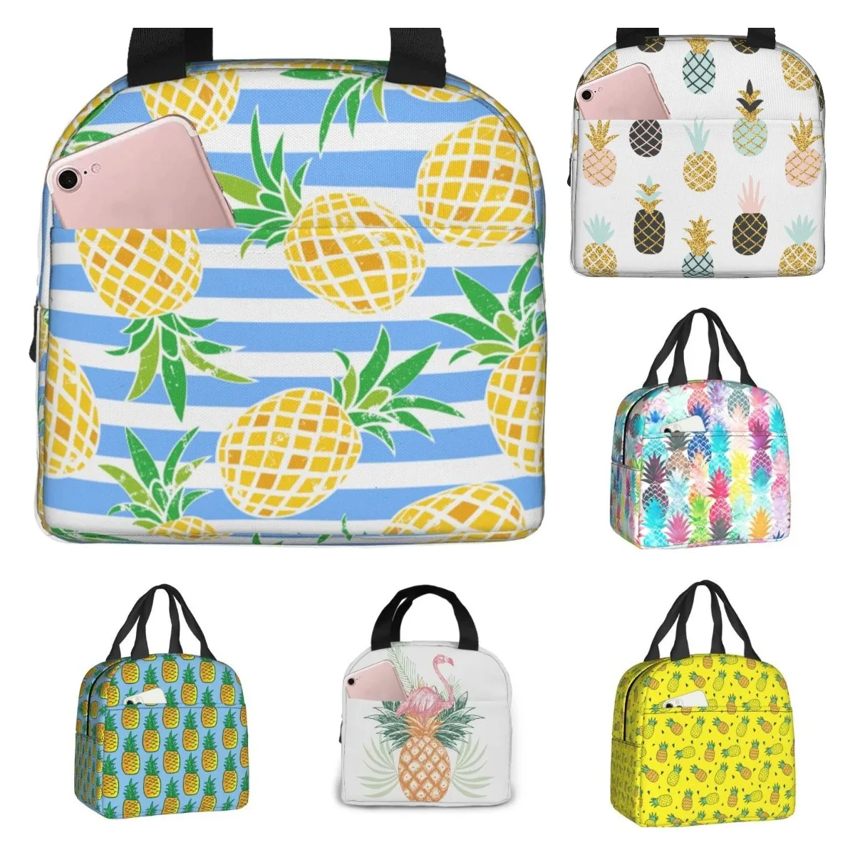 

Tropical Pineapple Lunch Bag Blue Insulated Lunch Box Reusable Lunchbox Waterproof Portable Lunch Tote for Men Women Girls