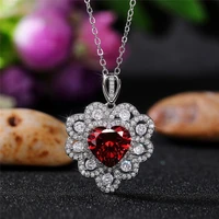 european and american light luxury style pendant inlaid with red heart shaped zircon personalized necklace