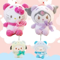 12cm sanrioed hellokitty cinnamoroll cos bear panda plush doll kawaii anime kuromi pendant soft stuffed plush toy kids girl gift