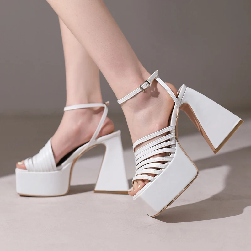 2023 Black Ladies Super Chunky High Heels Platform Sandals For Women Summer Open toe Party Thick Heeled Punk Style Shoes White