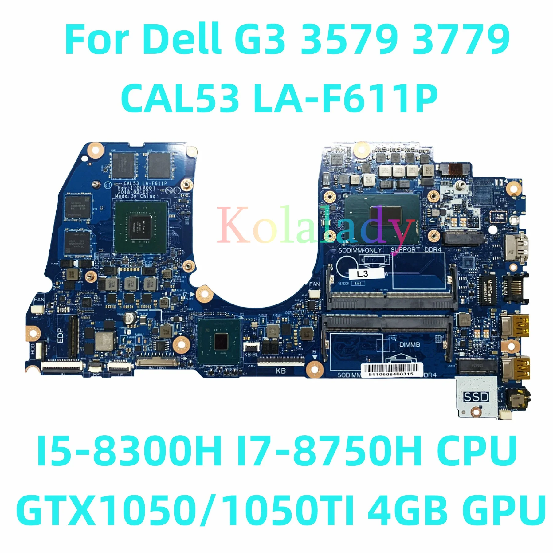 

Материнская плата для ноутбука Dell G3 3579, 3779 дюймов, фотосессия 8750, процессор I7-100% H GTX1050/1050TI, GPU 4 Гб, Протестировано, полностью работает