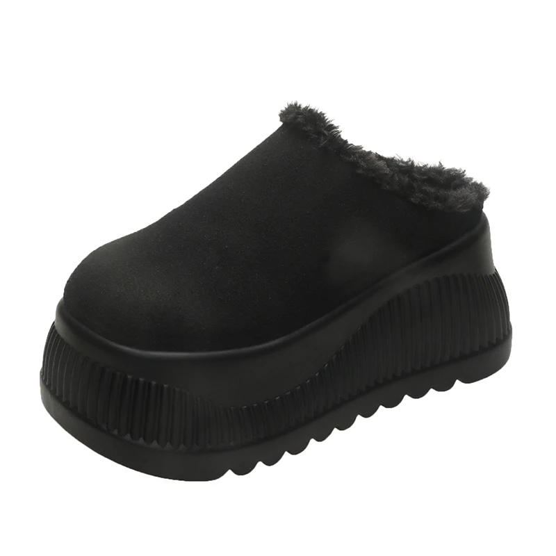 Женские меховые тапочки на платформе замшевые туфли-лодочки зимние трендовые