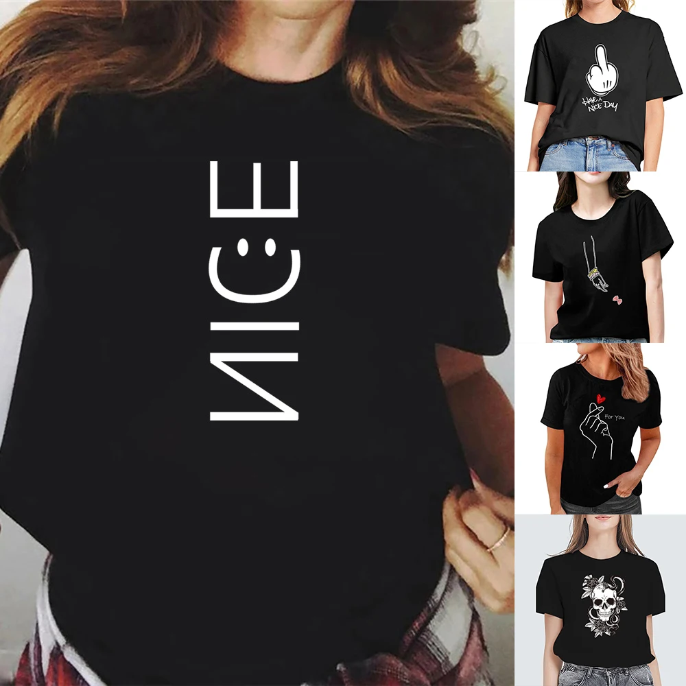 

Женская футболка с коротким рукавом, круглым вырезом и принтом